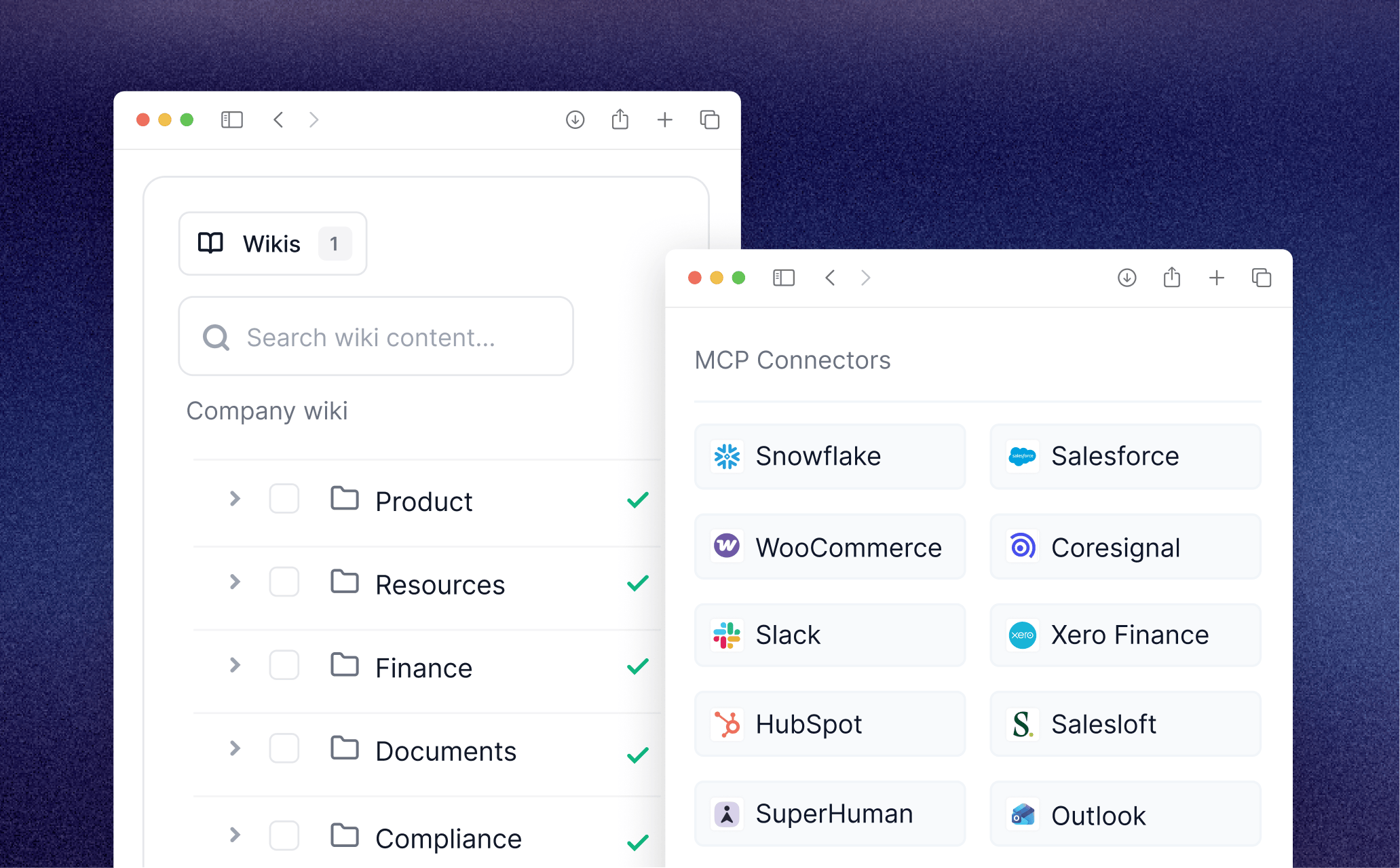 Company Wiki file tree and knowledge graph view