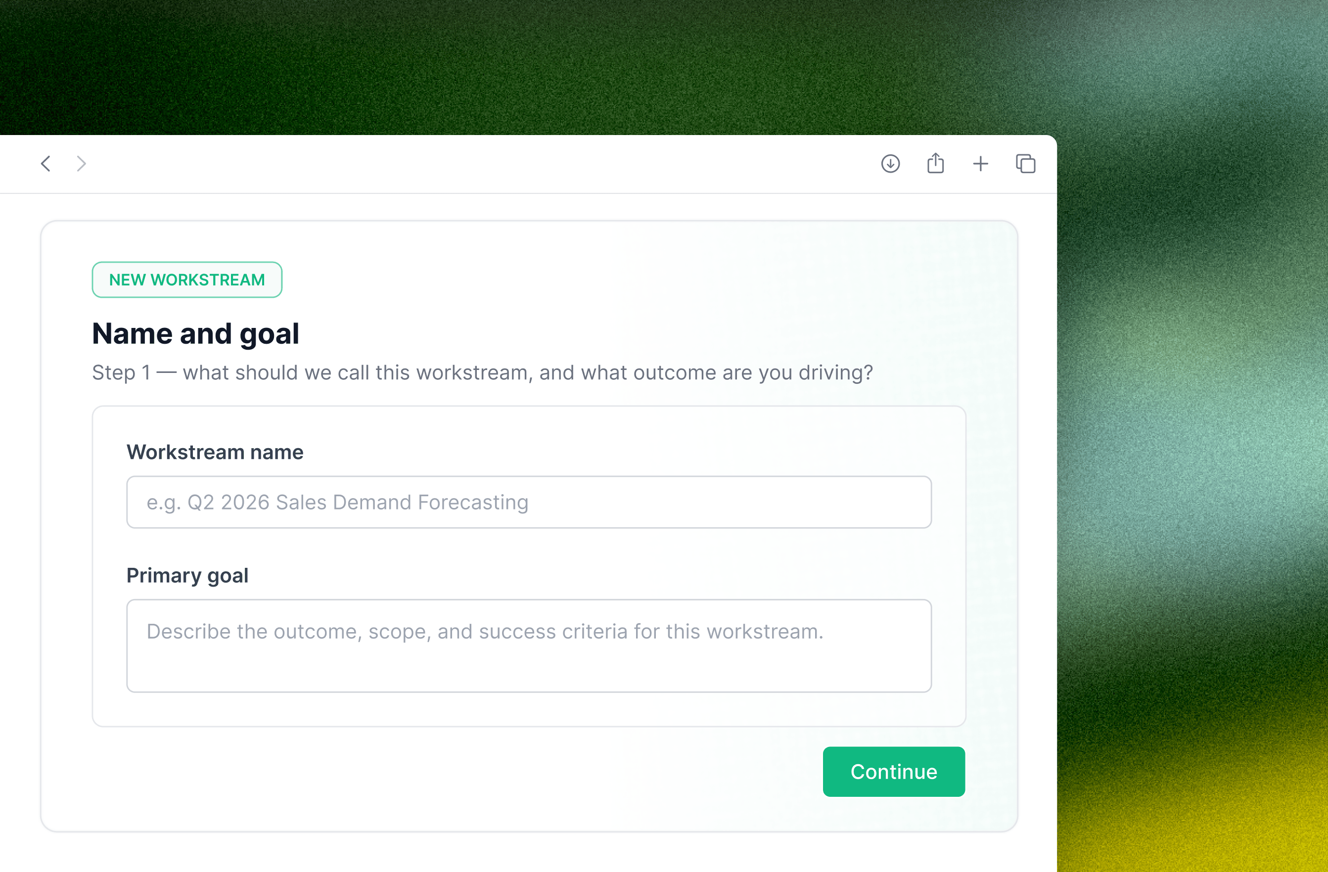 New workstream name and goal setup