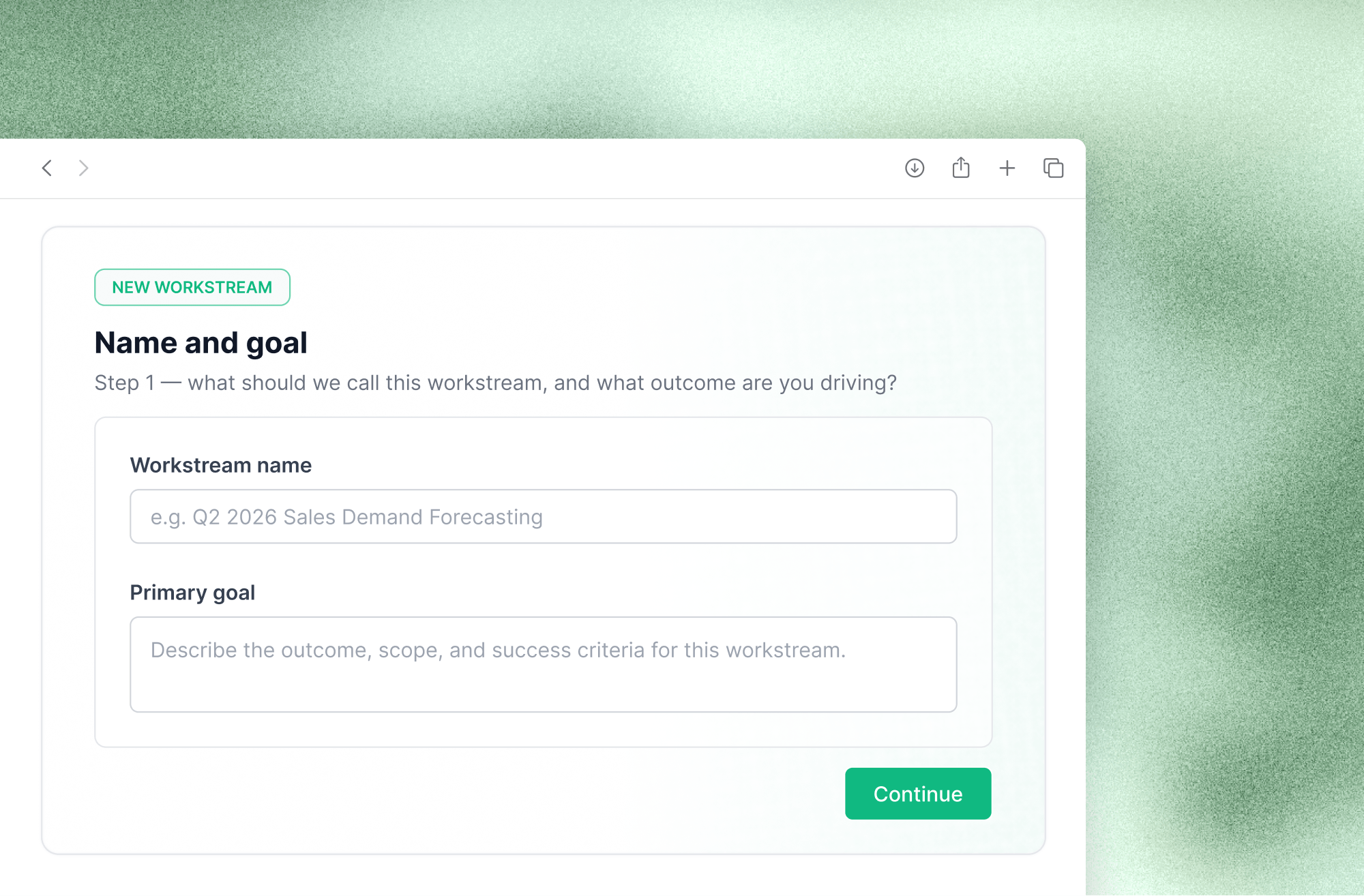 New workstream name and goal setup